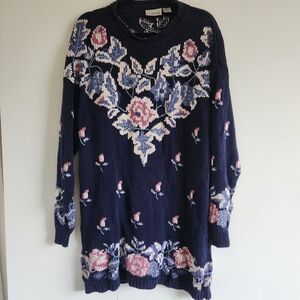 Nordstrom Point of View Floral Fair Isle Knit Sweater Dress Women’s Large